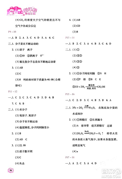 北京教育出版社2024新课标寒假乐园九年级化学课标版答案
