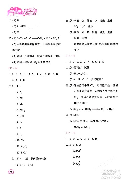 北京教育出版社2024新课标寒假乐园九年级化学课标版答案