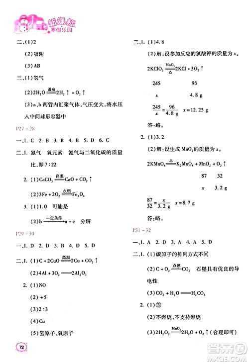北京教育出版社2024新课标寒假乐园九年级化学课标版答案