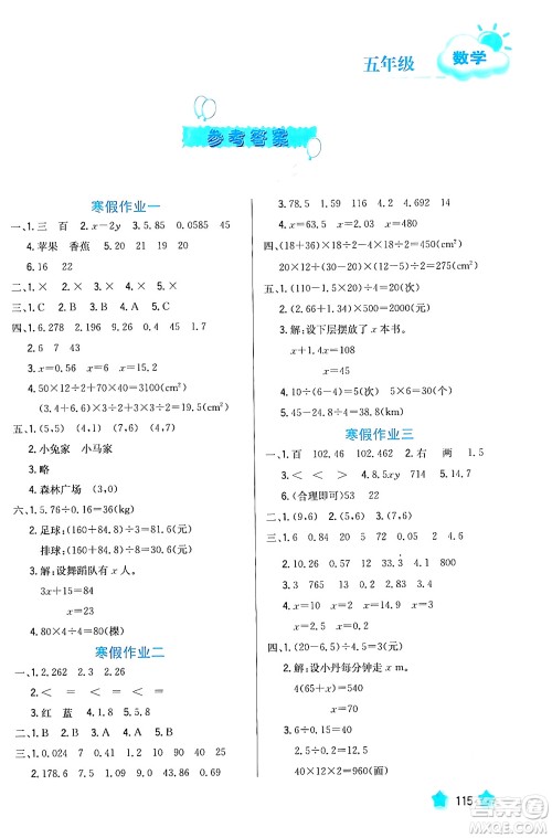 河北美术出版社2024寒假园地五年级数学沪粤版答案