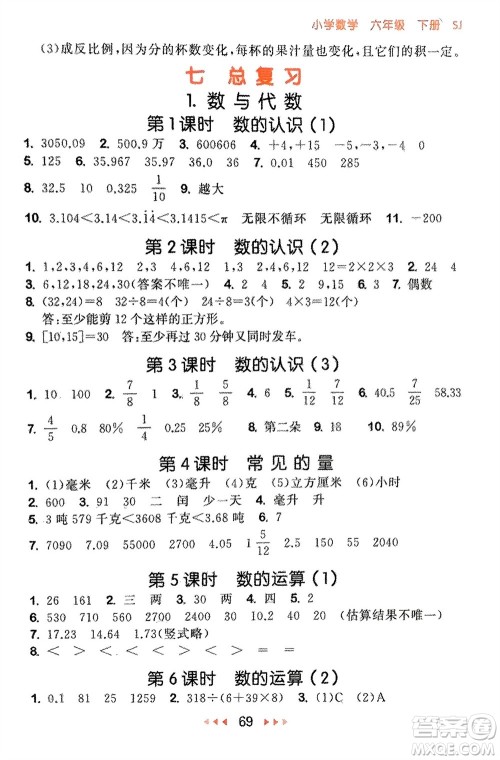 首都师范大学出版社2024年春53随堂测六年级数学下册苏教版参考答案