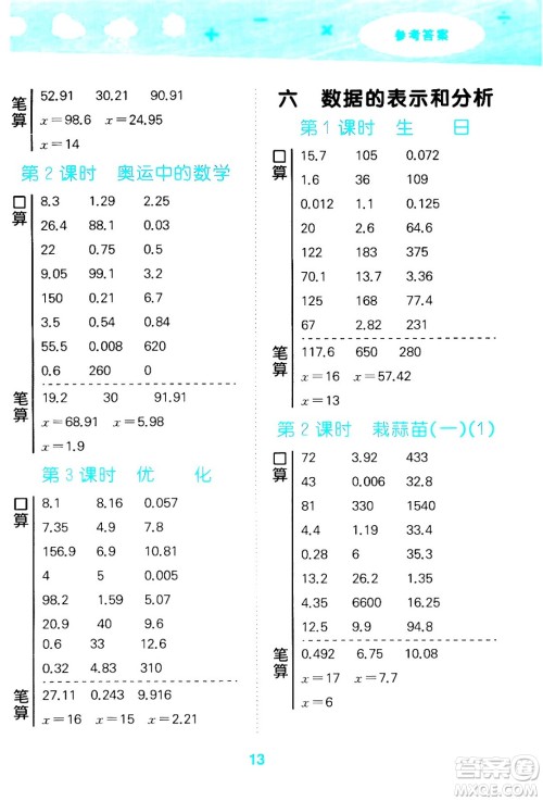 地质出版社2024年春小学口算大通关四年级数学下册北师大版答案