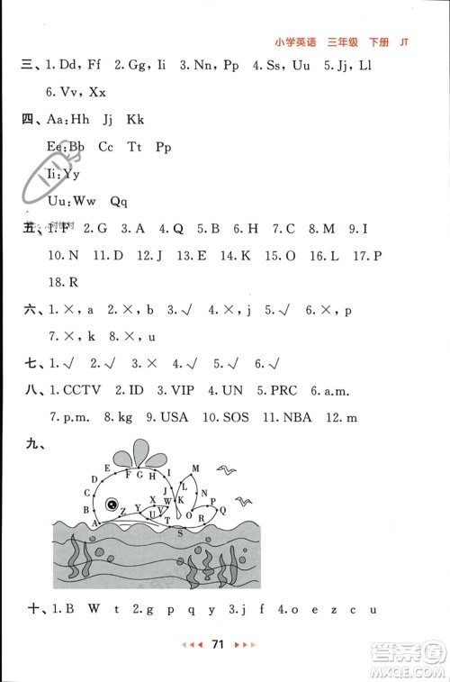 教育科学出版社2024年春53随堂测三年级英语下册精通版参考答案