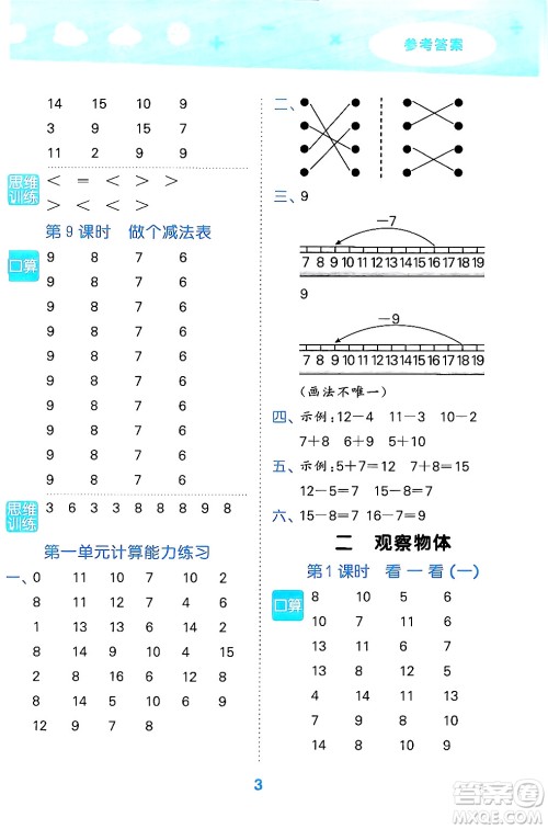 地质出版社2024年春小学口算大通关一年级数学下册北师大版答案