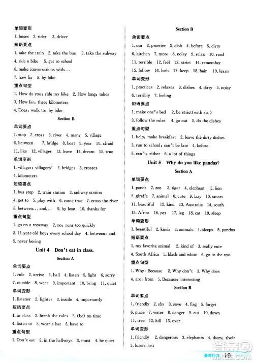 安徽教育出版社2024年春新编基础训练七年级英语下册人教版答案 安徽教育出版社2024年春新编基础训练七年级英语下册人教版答案