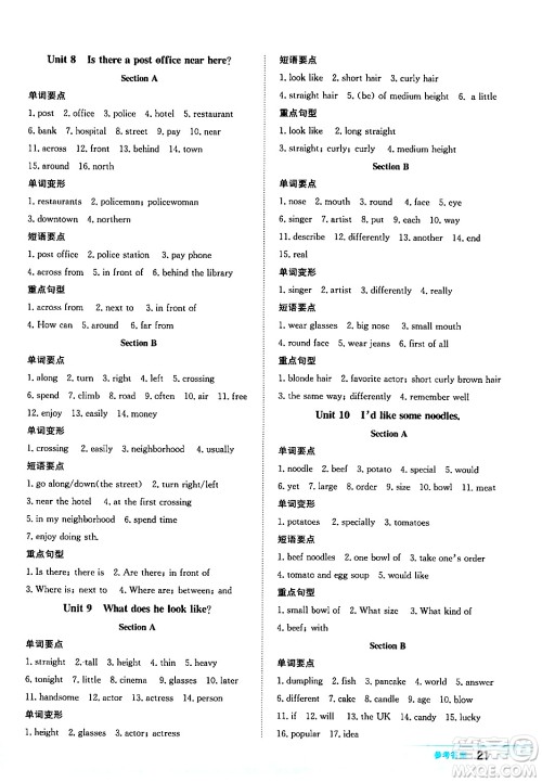 安徽教育出版社2024年春新编基础训练七年级英语下册人教版答案 安徽教育出版社2024年春新编基础训练七年级英语下册人教版答案