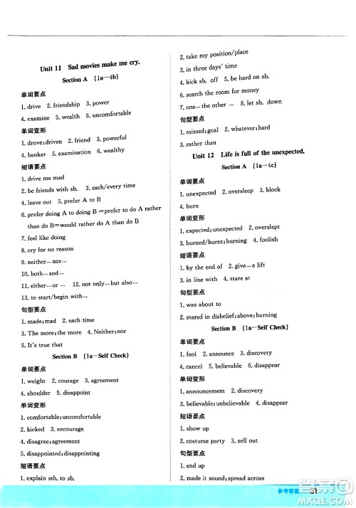 安徽教育出版社2024年春新编基础训练九年级英语全一册人教版答案 安徽教育出版社2024年春新编基础训练九年级英语全一册人教版答案