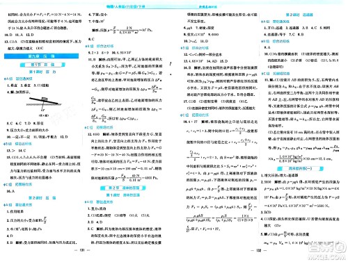 安徽教育出版社2024年春新编基础训练八年级物理下册人教版答案