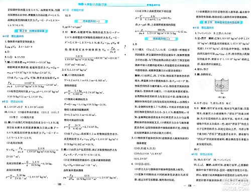 安徽教育出版社2024年春新编基础训练八年级物理下册人教版答案