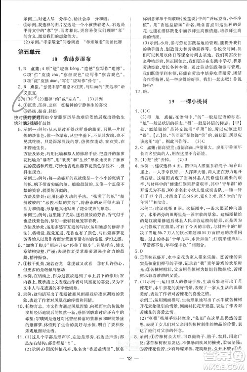 吉林教育出版社2024年春荣德基点拨训练七年级语文下册人教版参考答案