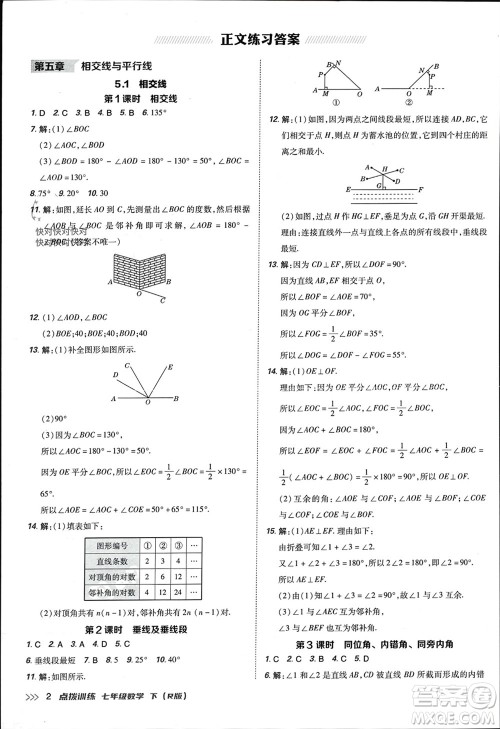 吉林教育出版社2024年春荣德基点拨训练七年级数学下册人教版参考答案