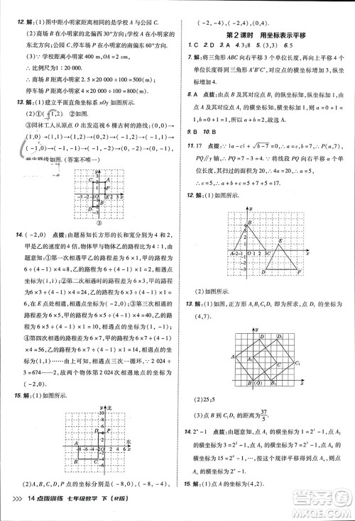 吉林教育出版社2024年春荣德基点拨训练七年级数学下册人教版参考答案