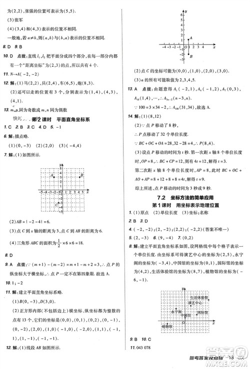 吉林教育出版社2024年春荣德基点拨训练七年级数学下册人教版参考答案