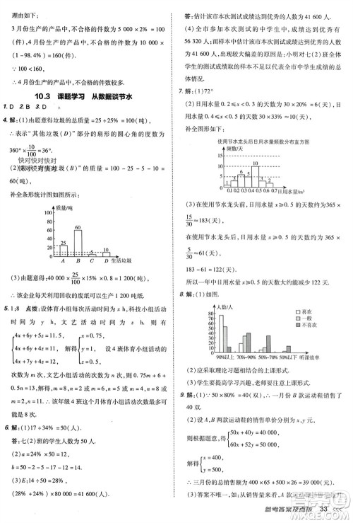 吉林教育出版社2024年春荣德基点拨训练七年级数学下册人教版参考答案