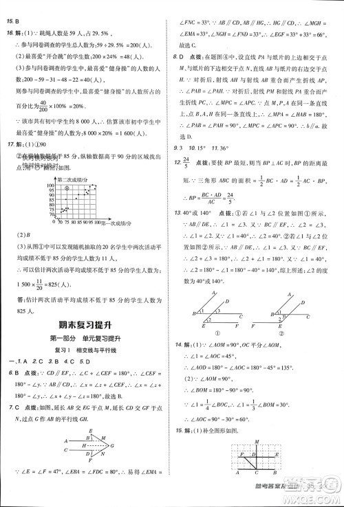 吉林教育出版社2024年春荣德基点拨训练七年级数学下册人教版参考答案