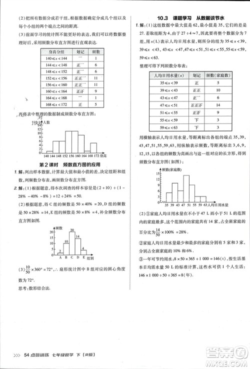 吉林教育出版社2024年春荣德基点拨训练七年级数学下册人教版参考答案