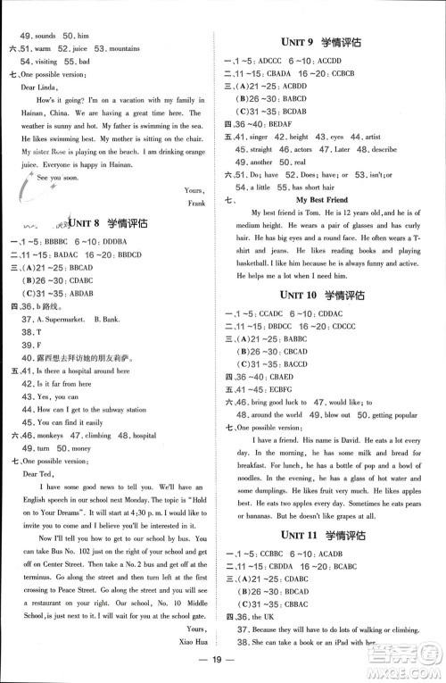 吉林教育出版社2024年春荣德基点拨训练七年级英语下册人教版参考答案 吉林教育出版社2024年春荣德基点拨训练七年级英语下册人教版参考答案