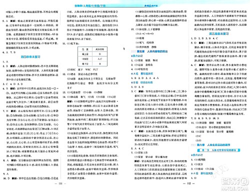 安徽教育出版社2024年春新编基础训练七年级生物下册人教版安徽专版答案