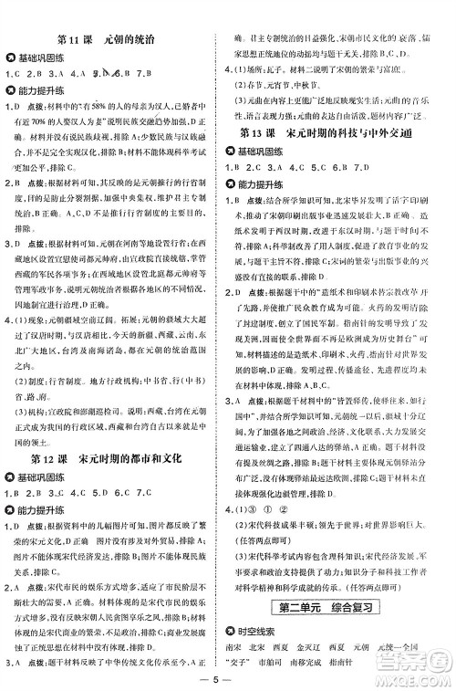 吉林教育出版社2024年春荣德基点拨训练七年级历史下册人教版参考答案