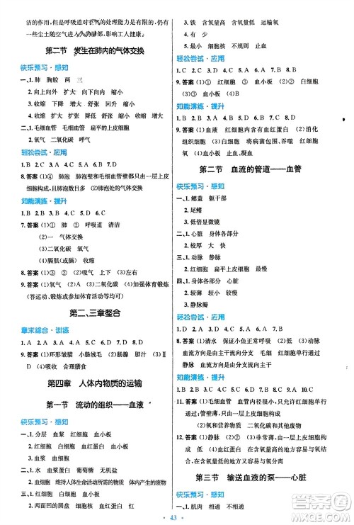 人民教育出版社2024年春初中同步测控优化设计七年级生物下册人教版福建专版参考答案 人民教育出版社2024年春初中同步测控优化设计七年级生物下册人教版福建专版参考答案