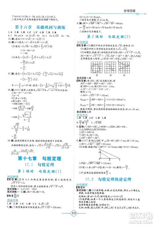 湖南教育出版社2024年春学法大视野八年级数学下册人教版答案