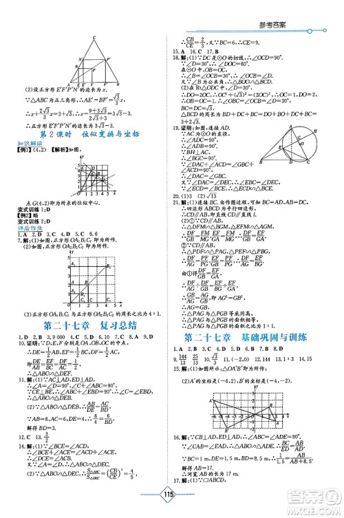 湖南教育出版社2024年春学法大视野九年级数学下册人教版答案