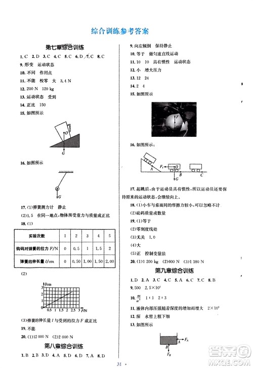 人民教育出版社2024年春初中同步测控优化设计八年级物理下册人教版福建专版参考答案