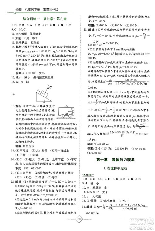 湖南教育出版社2024年春学法大视野八年级物理下册教科版答案