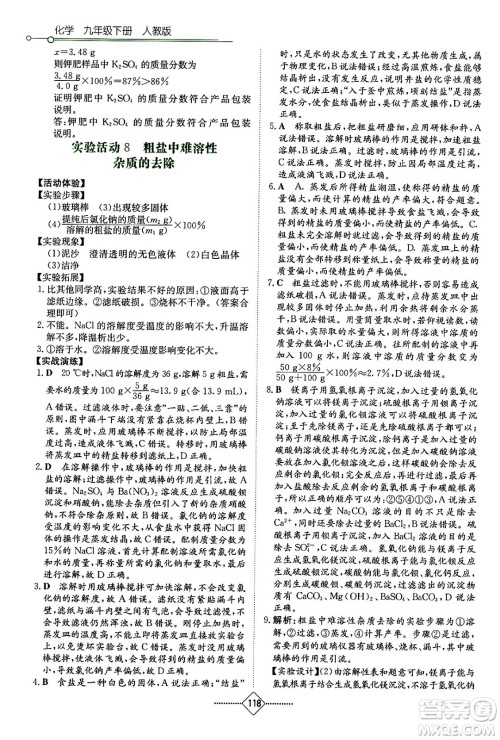 湖南教育出版社2024年春学法大视野九年级化学下册人教版答案 湖南教育出版社2024年春学法大视野九年级化学下册人教版答案