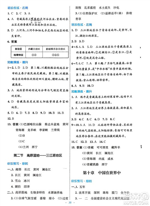 人民教育出版社2024年春初中同步测控优化设计八年级地理下册人教版福建专版参考答案 人民教育出版社2024年春初中同步测控优化设计八年级地理下册人教版福建专版参考答案