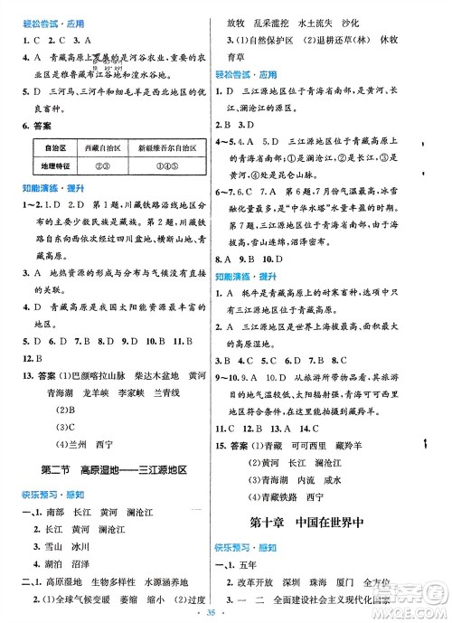 人民教育出版社2024年春初中同步测控优化设计八年级地理下册人教版福建专版参考答案