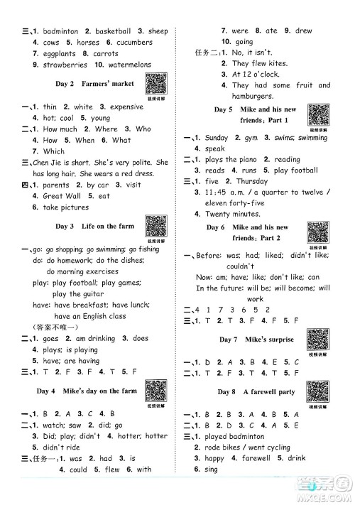 江西教育出版社2024年春阳光同学课时优化作业六年级英语下册人教版答案 江西教育出版社2024年春阳光同学课时优化作业六年级英语下册人教版答案