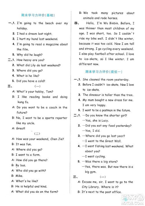 江西教育出版社2024年春阳光同学课时优化作业六年级英语下册人教版答案 江西教育出版社2024年春阳光同学课时优化作业六年级英语下册人教版答案