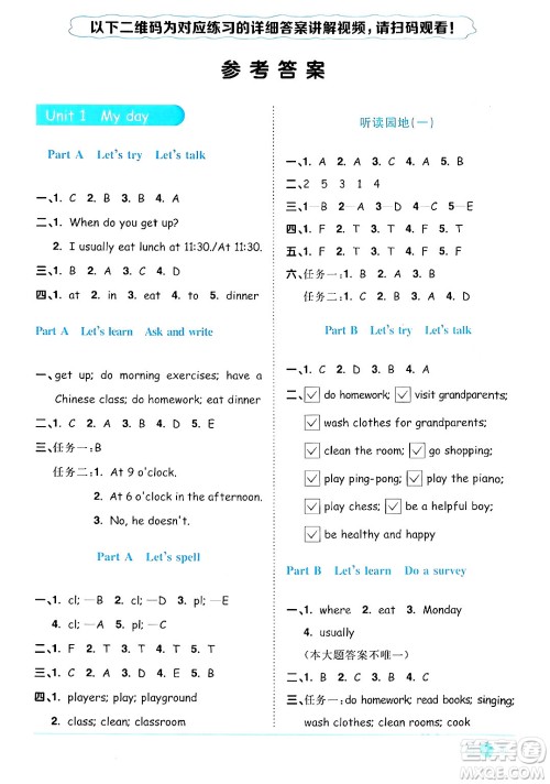江西教育出版社2024年春阳光同学课时优化作业五年级英语下册人教版广东专版答案 江西教育出版社2024年春阳光同学课时优化作业五年级英语下册人教版广东专版答案