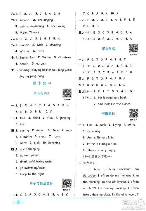 江西教育出版社2024年春阳光同学课时优化作业五年级英语下册人教版广东专版答案 江西教育出版社2024年春阳光同学课时优化作业五年级英语下册人教版广东专版答案