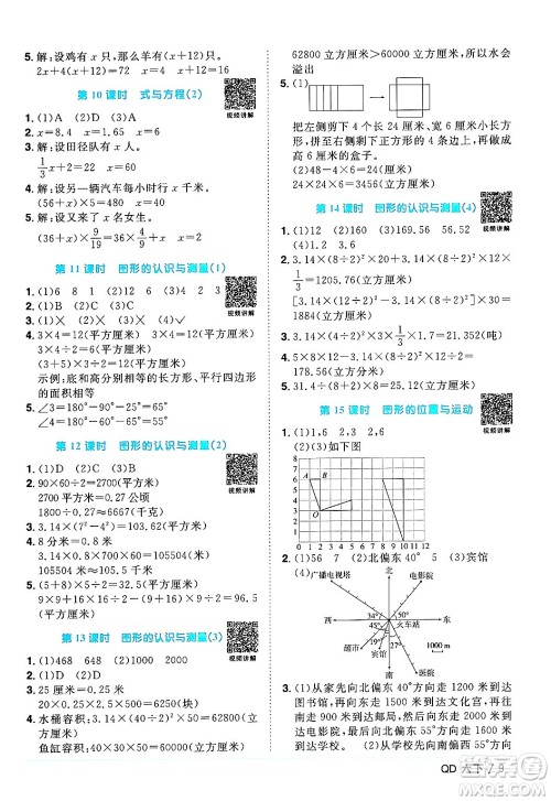 江西教育出版社2024年春阳光同学课时优化作业六年级数学下册青岛版答案