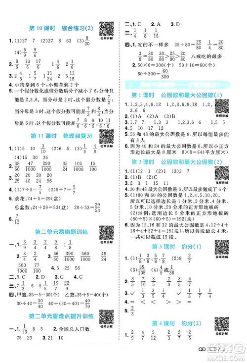 江西教育出版社2024年春阳光同学课时优化作业五年级数学下册青岛版答案