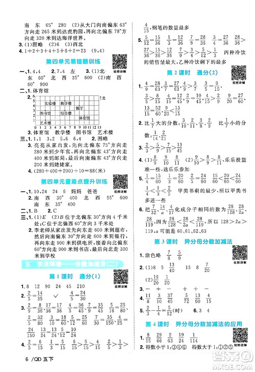 江西教育出版社2024年春阳光同学课时优化作业五年级数学下册青岛版答案