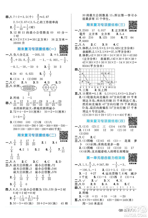 江西教育出版社2024年春阳光同学课时优化作业五年级数学下册青岛版答案