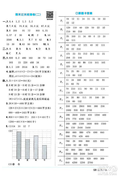 江西教育出版社2024年春阳光同学课时优化作业三年级数学下册青岛版山东专版答案