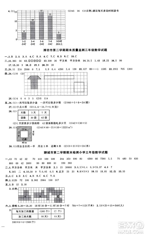 江西教育出版社2024年春阳光同学课时优化作业三年级数学下册青岛版山东专版答案