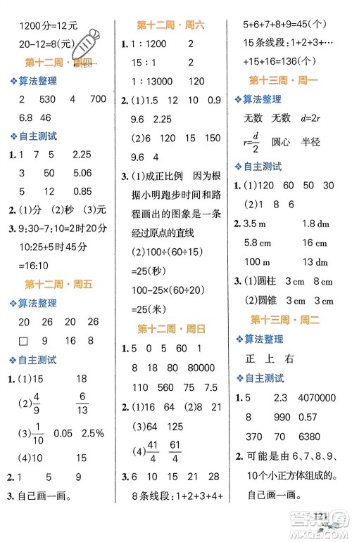 辽宁教育出版社2024年春小学学霸天天计算六年级数学下册北师大版广东专版参考答案