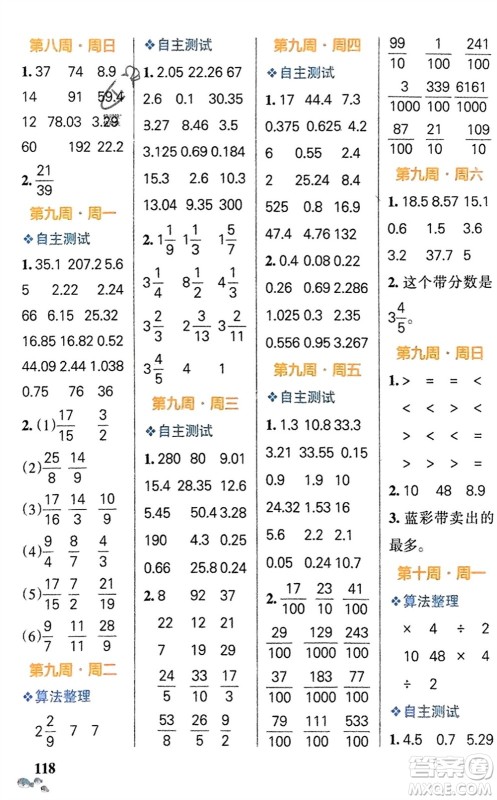 辽宁教育出版社2024年春小学学霸天天计算五年级数学下册苏教版参考答案 辽宁教育出版社2024年春小学学霸天天计算五年级数学下册苏教版参考答案