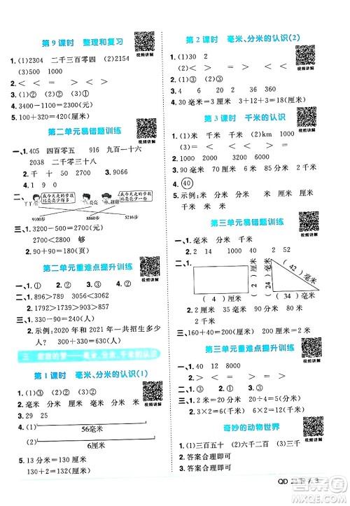 江西教育出版社2024年春阳光同学课时优化作业二年级数学下册青岛版答案