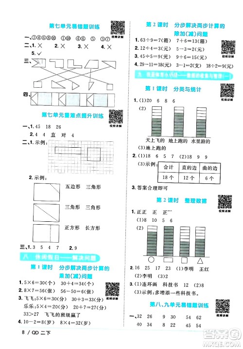 江西教育出版社2024年春阳光同学课时优化作业二年级数学下册青岛版答案