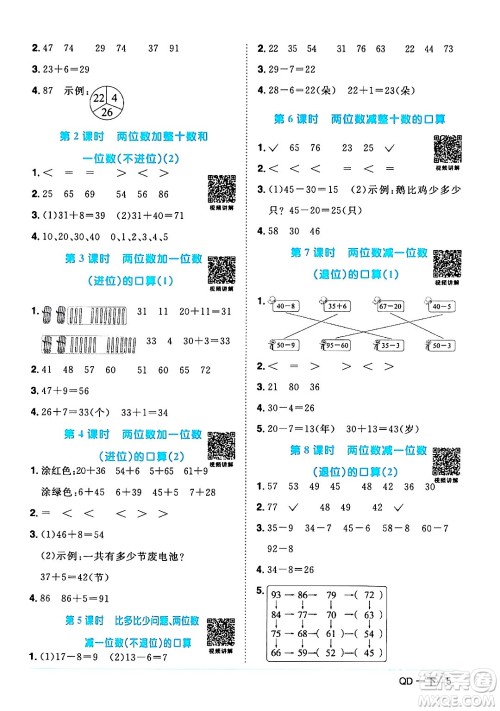 江西教育出版社2024年春阳光同学课时优化作业一年级数学下册青岛版答案