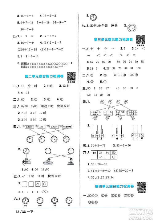 江西教育出版社2024年春阳光同学课时优化作业一年级数学下册青岛版答案