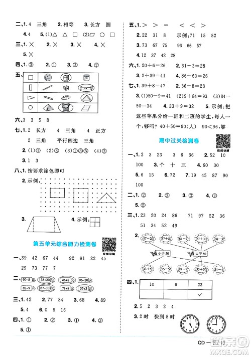 江西教育出版社2024年春阳光同学课时优化作业一年级数学下册青岛版答案