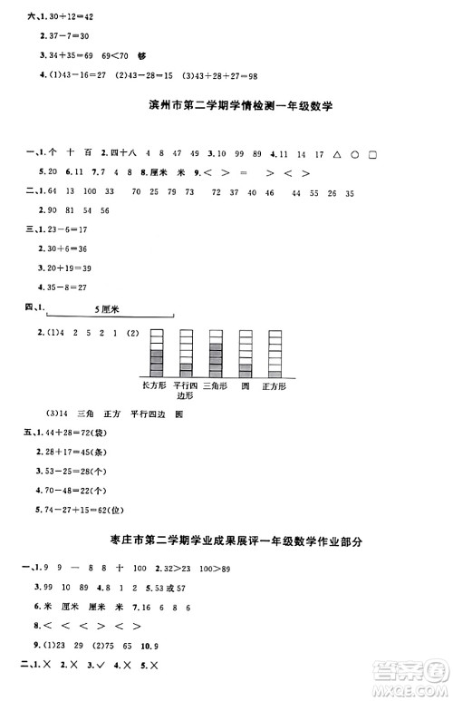 江西教育出版社2024年春阳光同学课时优化作业一年级数学下册青岛版答案