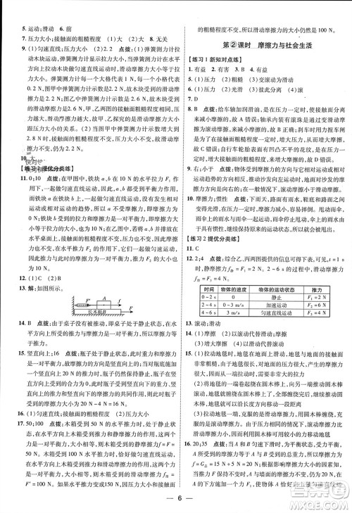 吉林教育出版社2024年春荣德基点拨训练八年级物理下册人教版参考答案